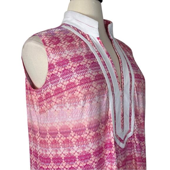 Cabana Life Shift Tunic Dress V-neck Sleeveless Pink White Geo Women’s Size 1X - Picture 8 of 14